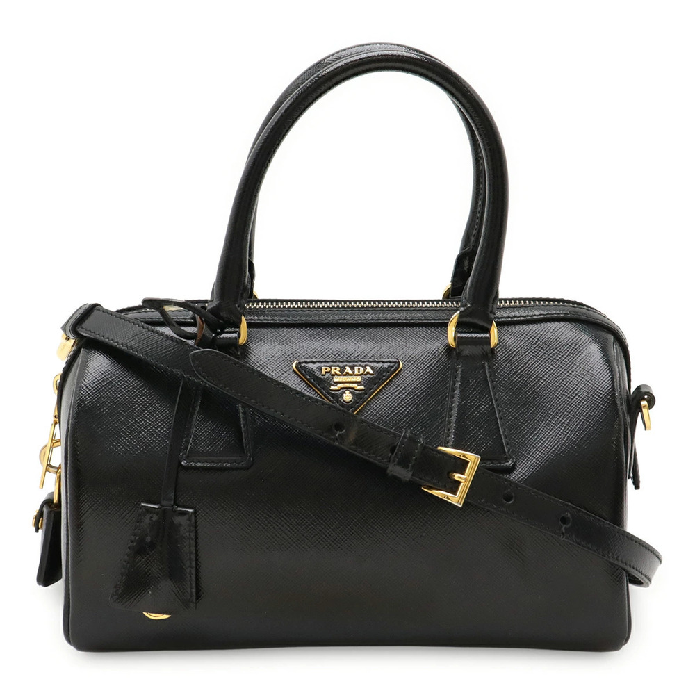 Prada Saffiano Leather Handbag Boston Bag Crossbody Black